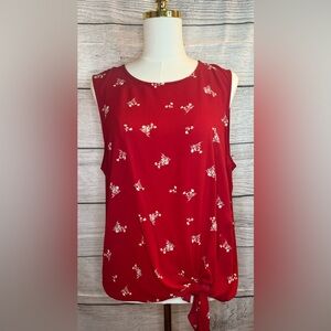 🌺 Vince Camuto Red Floral Tie-Front Sleeveless Top | Size L